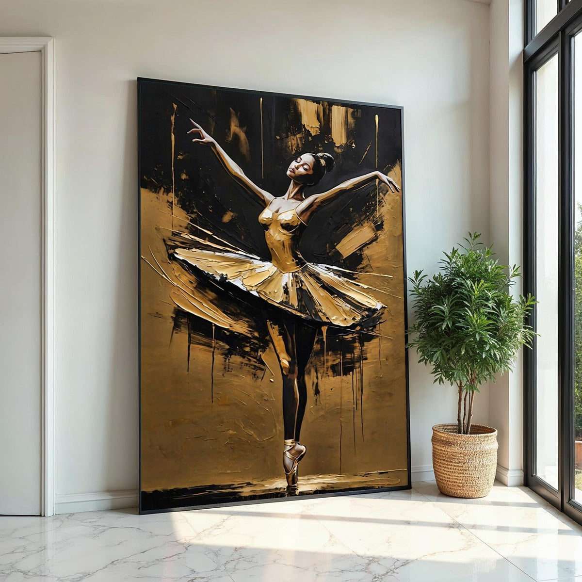 Elegant Ballerina Canvas Art, Gold Dance Wall Art, Ballet Decor, Ready To Hang Art, Graceful Dancer Canvas, Wall Art Design