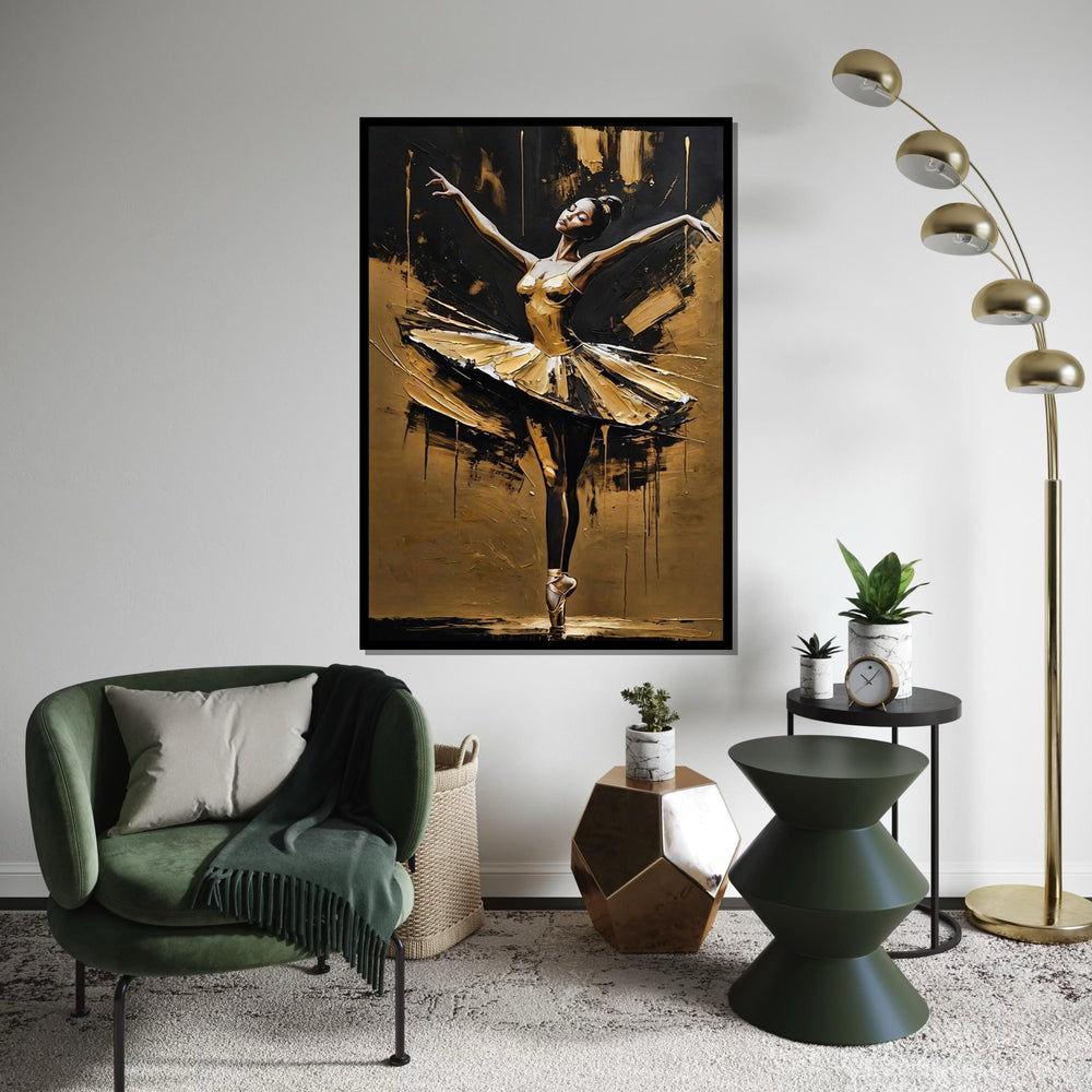 Elegant Ballerina Canvas Art, Gold Dance Wall Art, Ballet Decor, Ready To Hang Art, Graceful Dancer Canvas, Wall Art Design