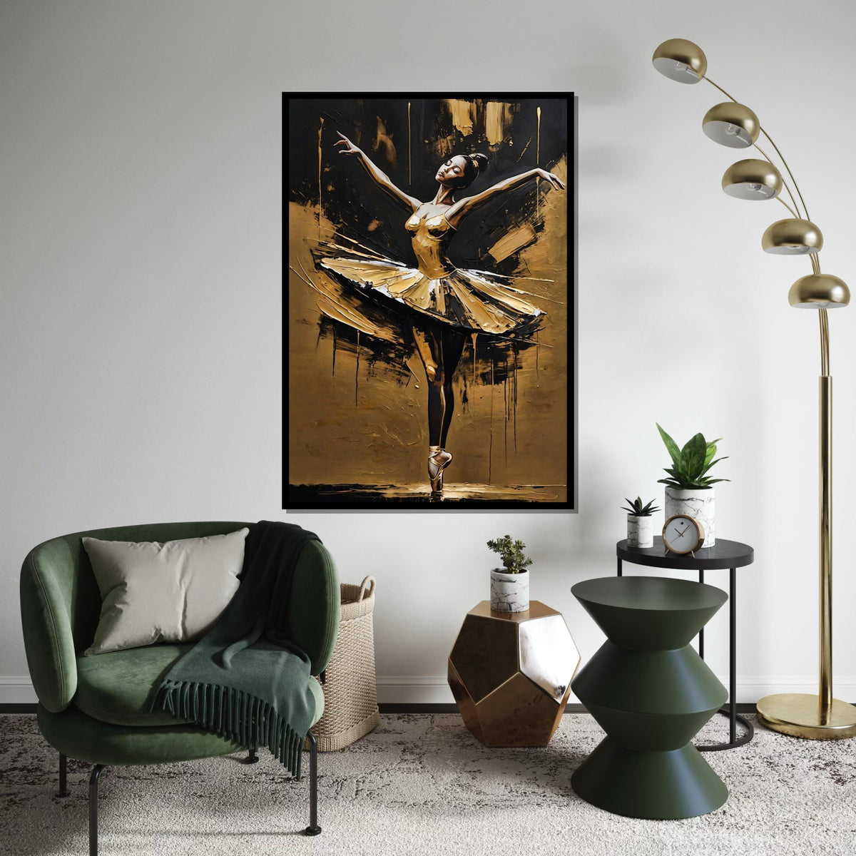 Elegant Ballerina Canvas Art, Gold Dance Wall Art, Ballet Decor, Ready To Hang Art, Graceful Dancer Canvas, Wall Art Design