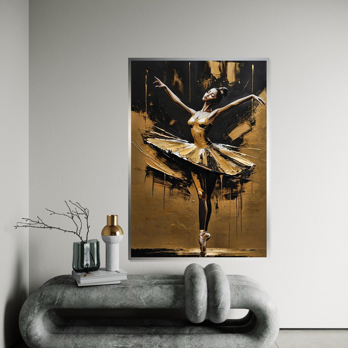 Elegant Ballerina Canvas Art, Gold Dance Wall Art, Ballet Decor, Ready To Hang Art, Graceful Dancer Canvas, Wall Art Design
