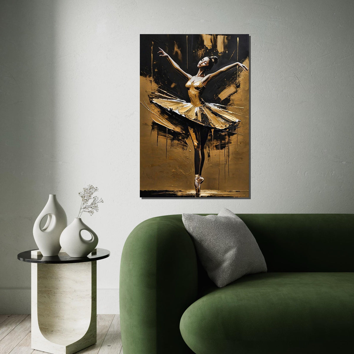 Elegant Ballerina Canvas Art, Gold Dance Wall Art, Ballet Decor, Ready To Hang Art, Graceful Dancer Canvas, Wall Art Design