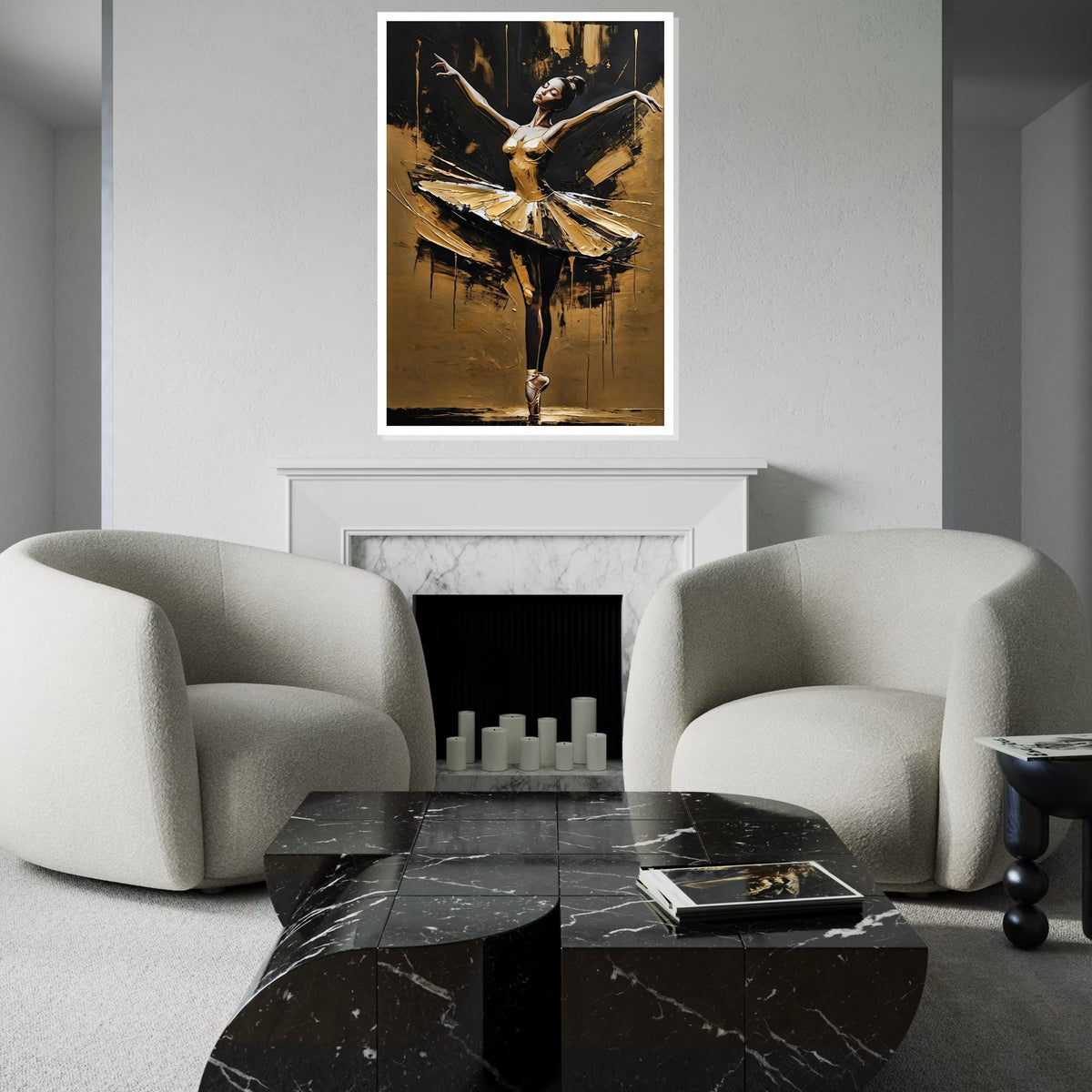 Elegant Ballerina Canvas Art, Gold Dance Wall Art, Ballet Decor, Ready To Hang Art, Graceful Dancer Canvas, Wall Art Design