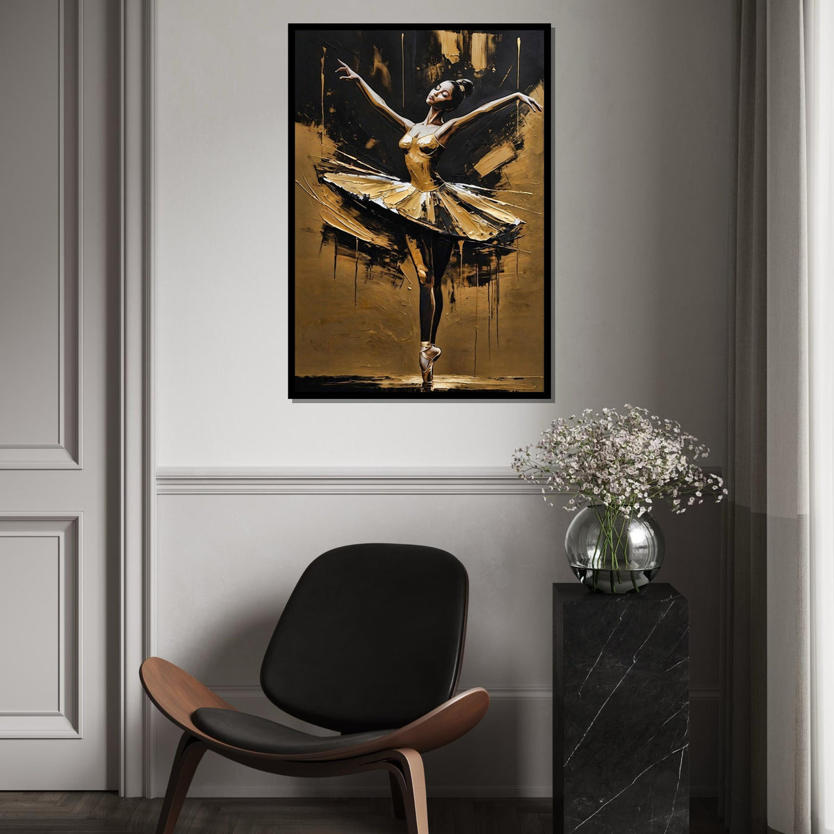 Elegant Ballerina Canvas Art, Gold Dance Wall Art, Ballet Decor, Ready To Hang Art, Graceful Dancer Canvas, Wall Art Design