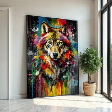 Majestic Wolf Canvas, Multicolor Wolf Art, Animal Wall Print, Abstract Wolf Design, Wall Art Canvas, Ready To Hang Home Decor