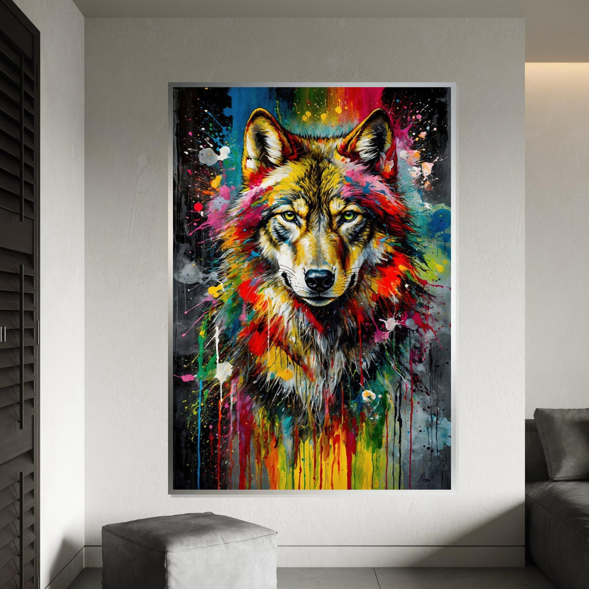 Majestic Wolf Canvas, Multicolor Wolf Art, Animal Wall Print, Abstract Wolf Design, Wall Art Canvas, Ready To Hang Home Decor