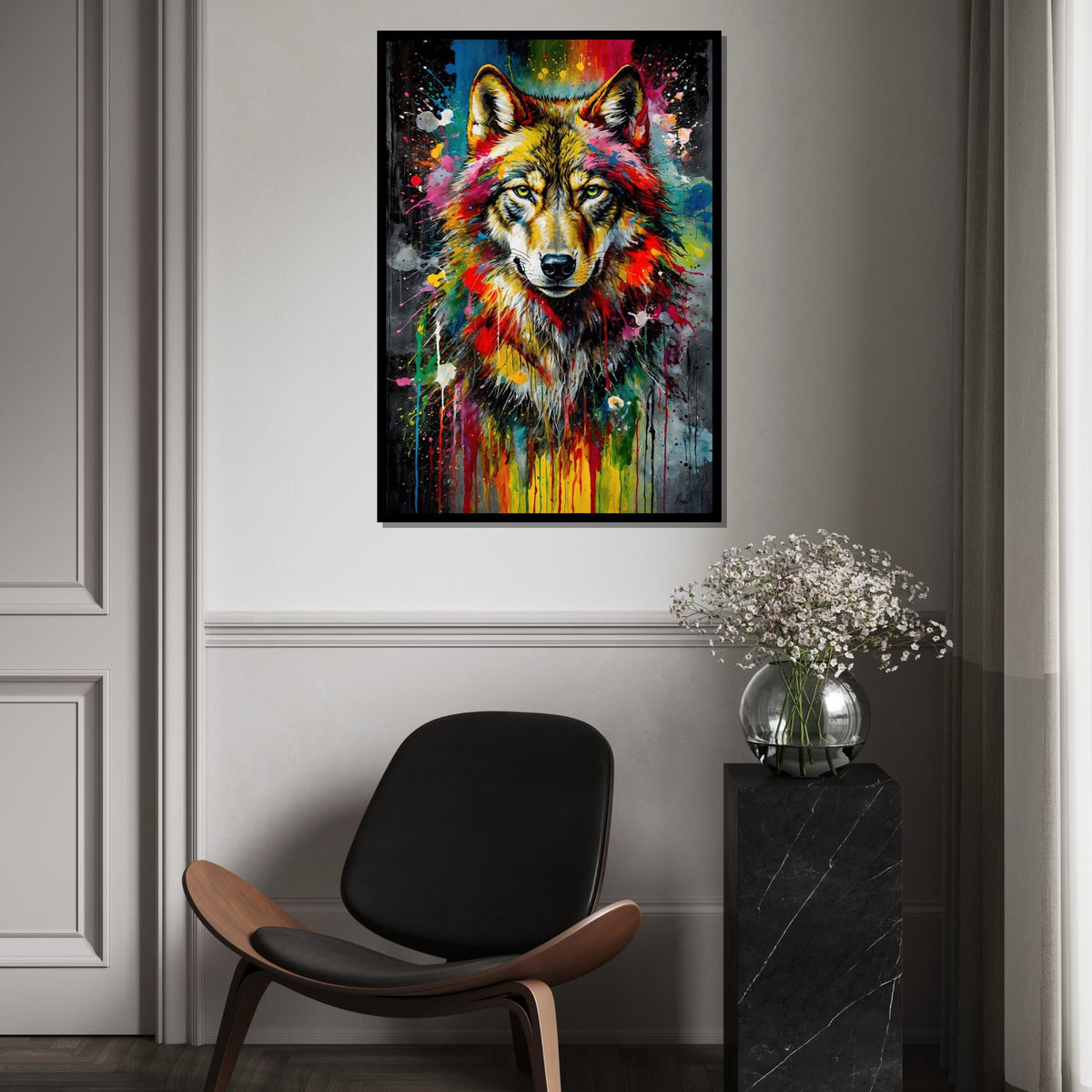 Majestic Wolf Canvas, Multicolor Wolf Art, Animal Wall Print, Abstract Wolf Design, Wall Art Canvas, Ready To Hang Home Decor