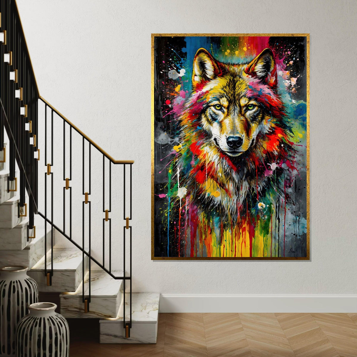 Majestic Wolf Canvas, Multicolor Wolf Art, Animal Wall Print, Abstract Wolf Design, Wall Art Canvas, Ready To Hang Home Decor