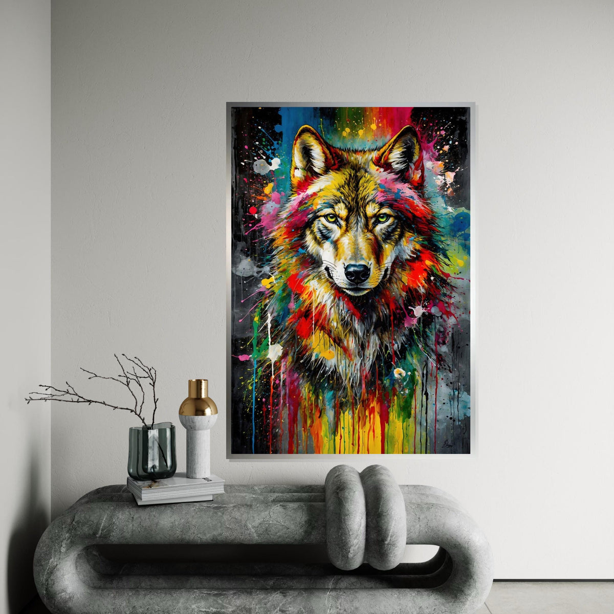 Majestic Wolf Canvas, Multicolor Wolf Art, Animal Wall Print, Abstract Wolf Design, Wall Art Canvas, Ready To Hang Home Decor