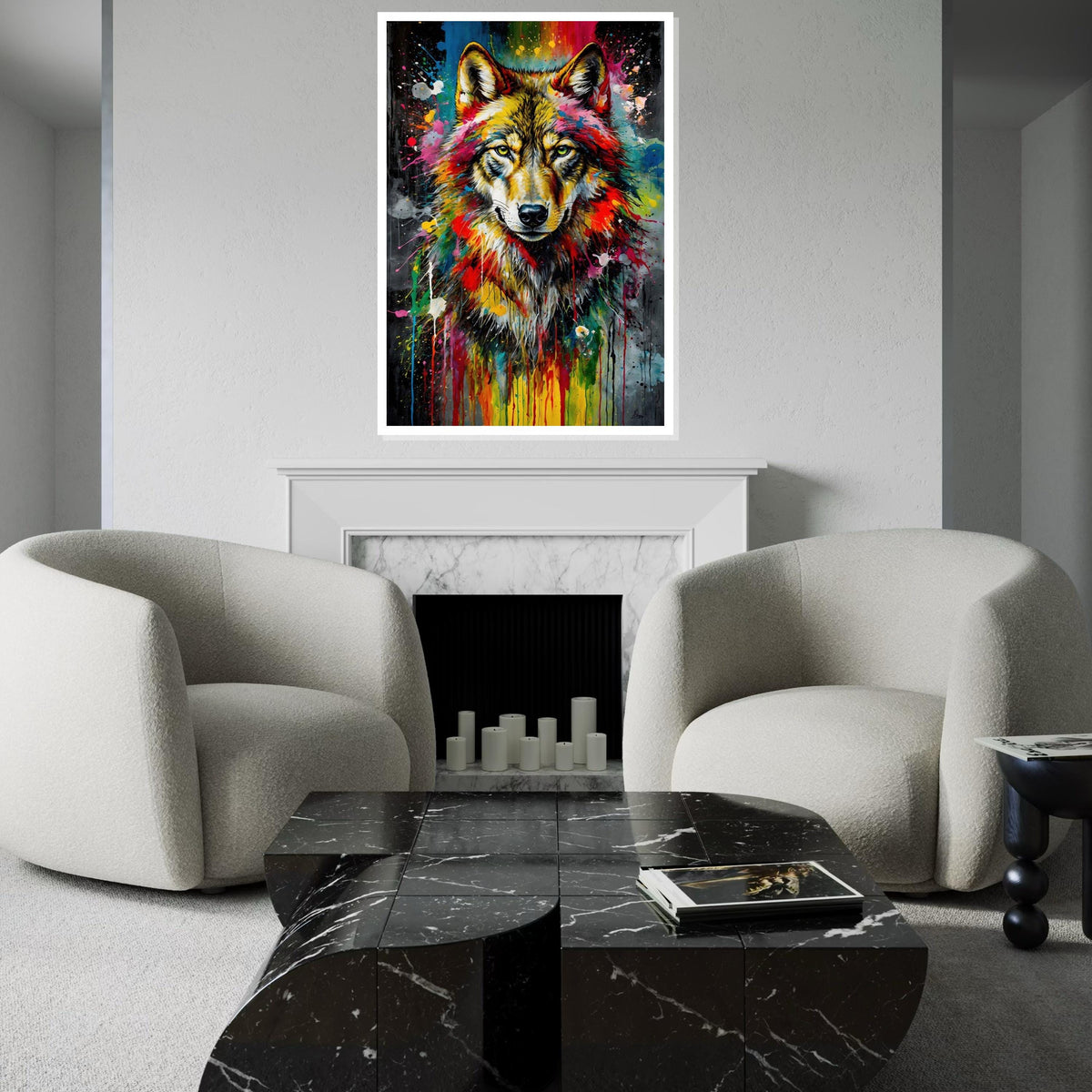Majestic Wolf Canvas, Multicolor Wolf Art, Animal Wall Print, Abstract Wolf Design, Wall Art Canvas, Ready To Hang Home Decor