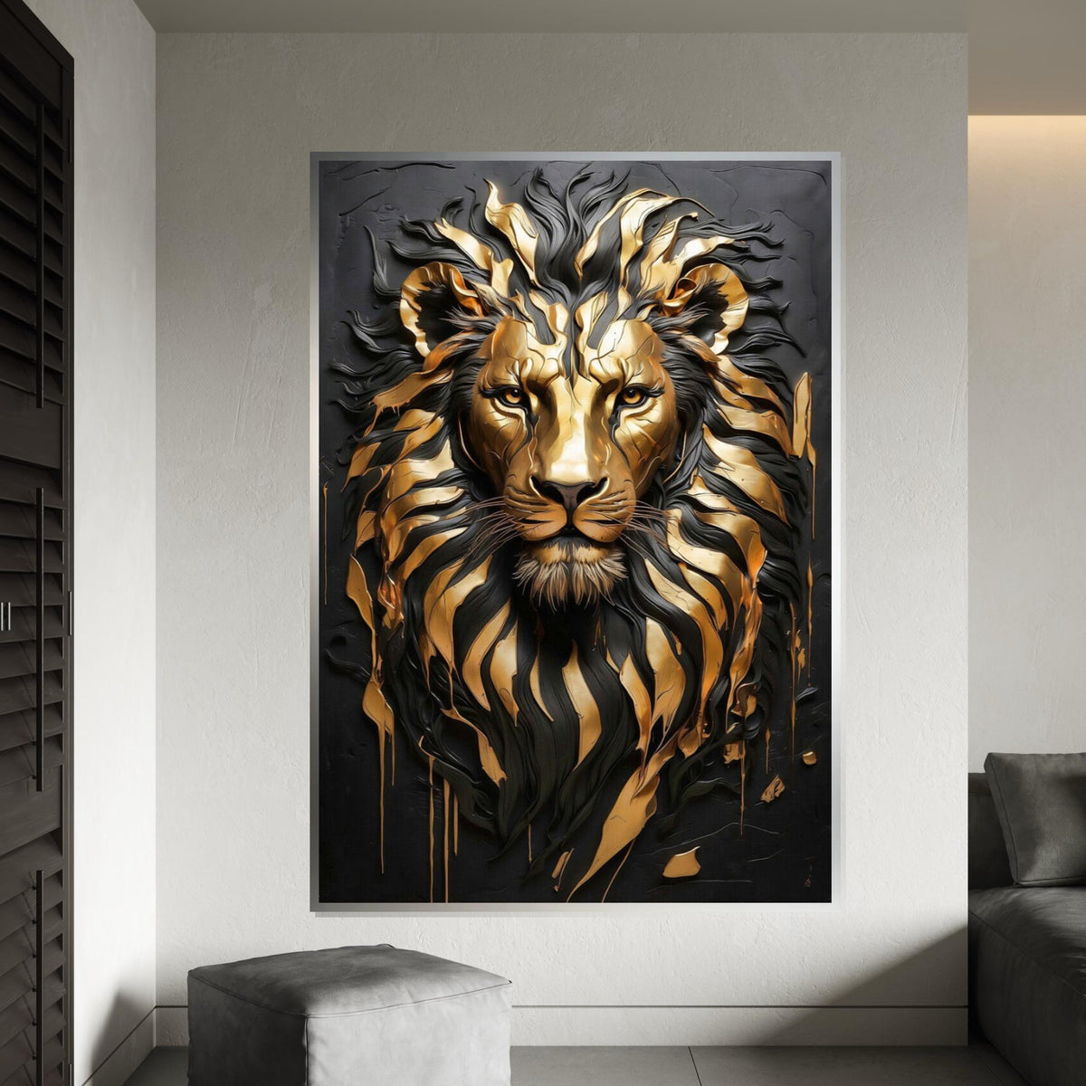 Golden Lion Majesty Canvas, Regal Lion Art, Metallic Lion Wall Print, Animal Wall Art, Wall Art Canvas Design, Ready to Hang Decor