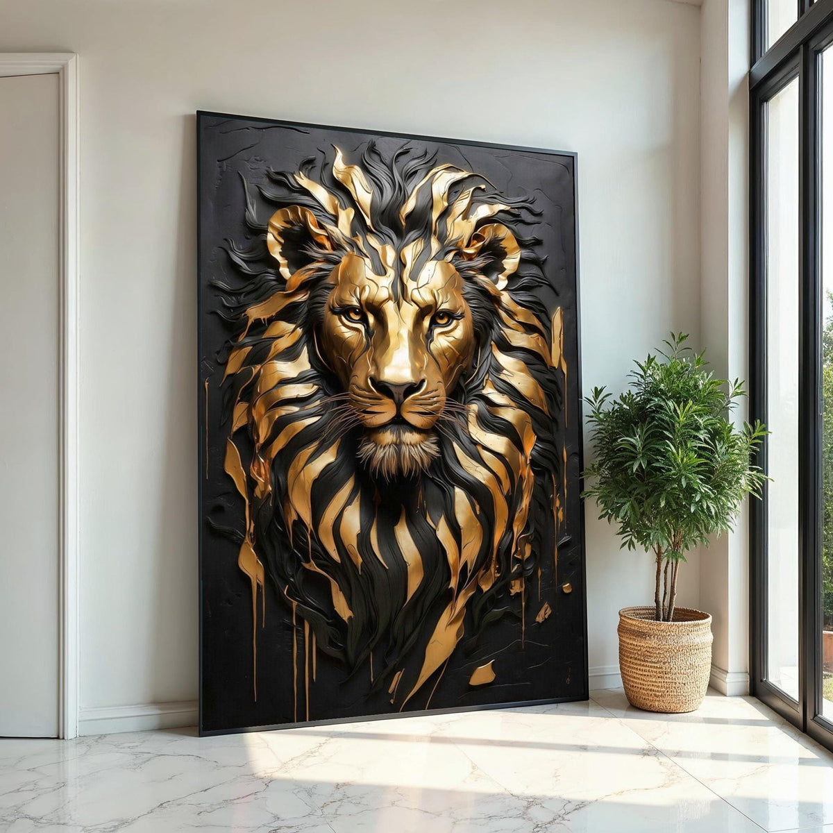 Golden Lion Majesty Canvas, Regal Lion Art, Metallic Lion Wall Print, Animal Wall Art, Wall Art Canvas Design, Ready to Hang Decor