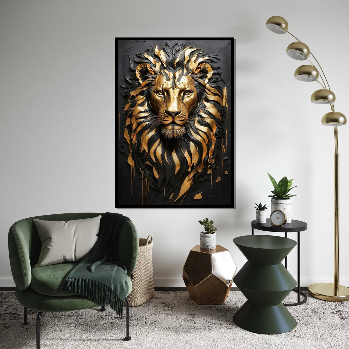 Golden Lion Majesty Canvas, Regal Lion Art, Metallic Lion Wall Print, Animal Wall Art, Wall Art Canvas Design, Ready to Hang Decor