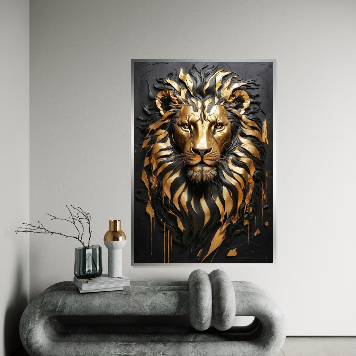 Golden Lion Majesty Canvas, Regal Lion Art, Metallic Lion Wall Print, Animal Wall Art, Wall Art Canvas Design, Ready to Hang Decor
