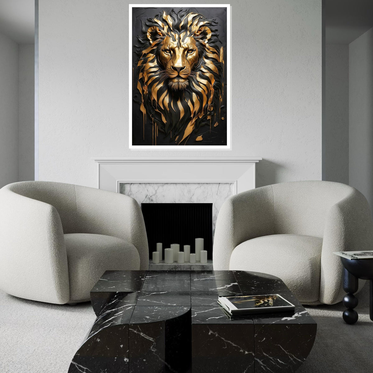 Golden Lion Majesty Canvas, Regal Lion Art, Metallic Lion Wall Print, Animal Wall Art, Wall Art Canvas Design, Ready to Hang Decor