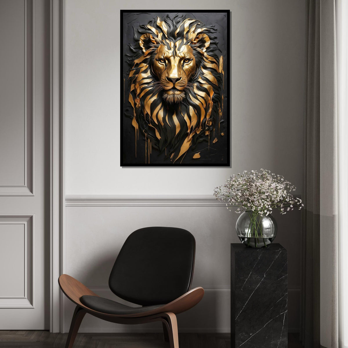Golden Lion Majesty Canvas, Regal Lion Art, Metallic Lion Wall Print, Animal Wall Art, Wall Art Canvas Design, Ready to Hang Decor
