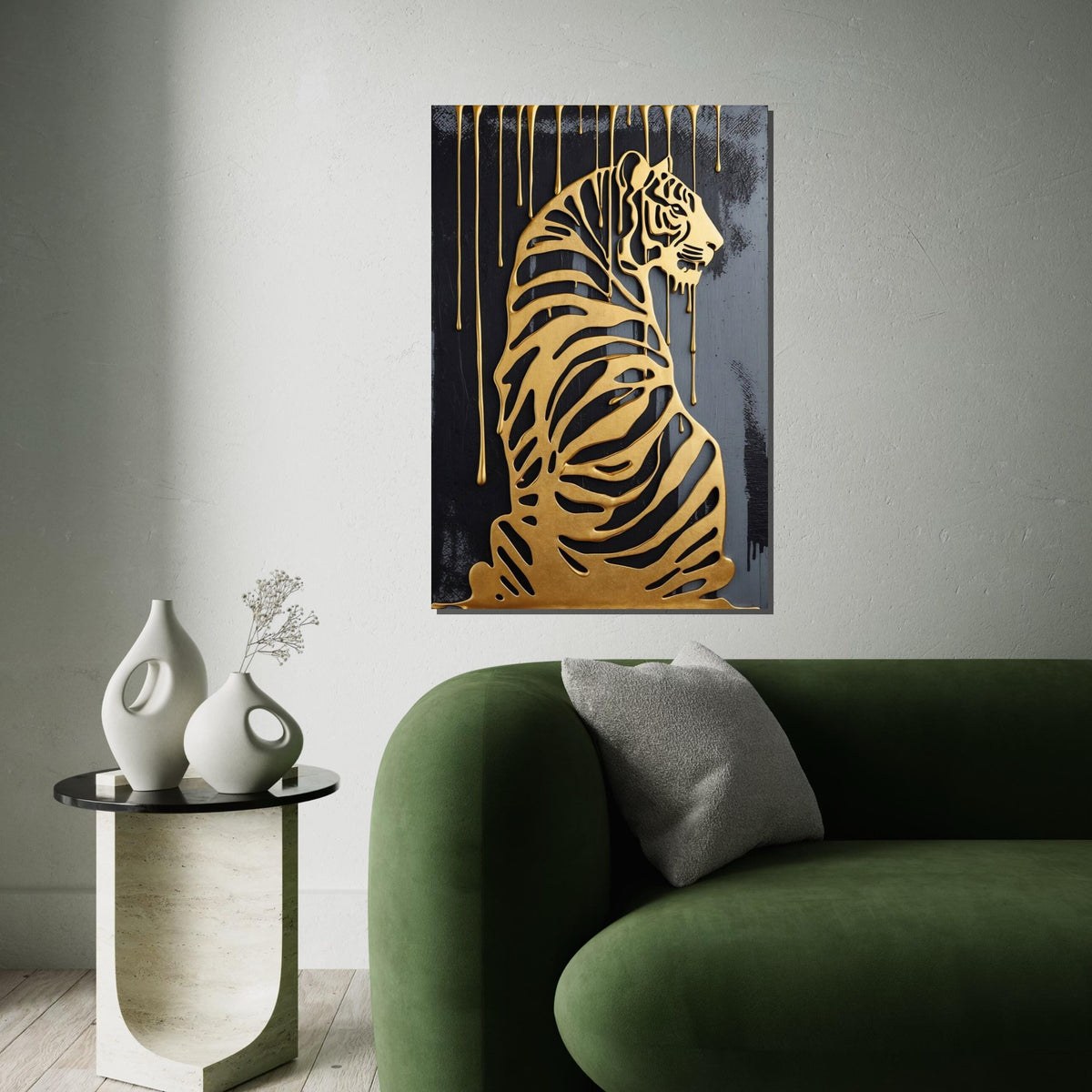 Golden Tiger Canvas, Dripping Gold Tiger Art, Luxury Wall Print, Animal Silhouette Canvas, Wall Art Design, Ready to Hang Décor