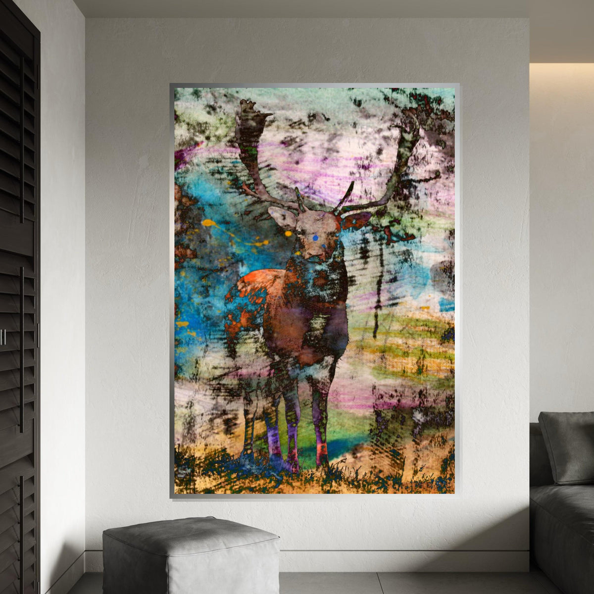 Abstract Stag Canvas, Multicolor Deer Print, Wild Animal Art, Wall Art Canvas Design, Ready To Hang Home Decoration, Modern Wildlife Art