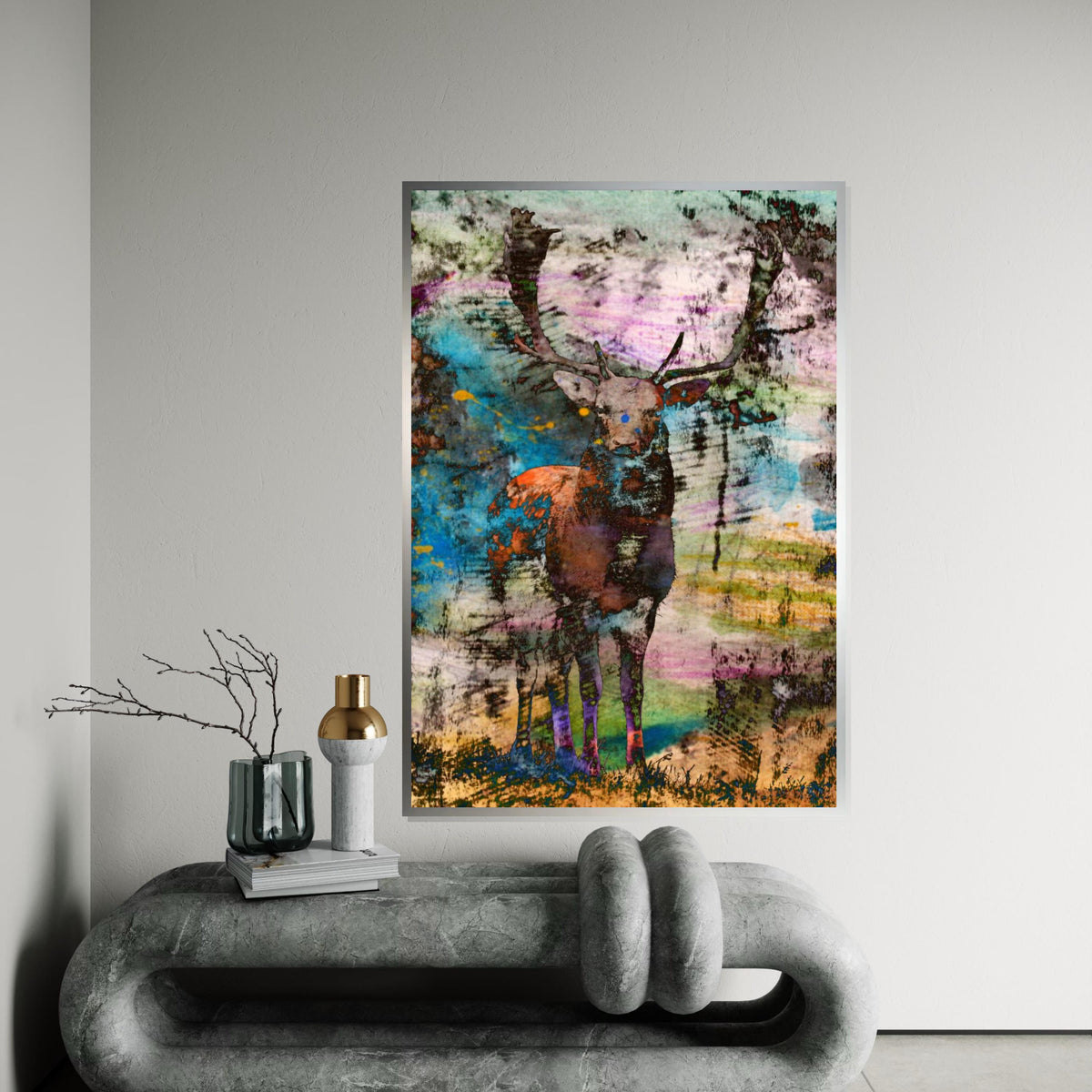 Abstract Stag Canvas, Multicolor Deer Print, Wild Animal Art, Wall Art Canvas Design, Ready To Hang Home Decoration, Modern Wildlife Art