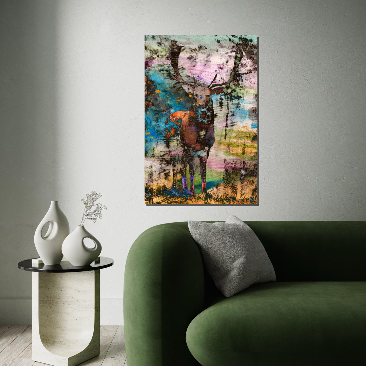 Abstract Stag Canvas, Multicolor Deer Print, Wild Animal Art, Wall Art Canvas Design, Ready To Hang Home Decoration, Modern Wildlife Art