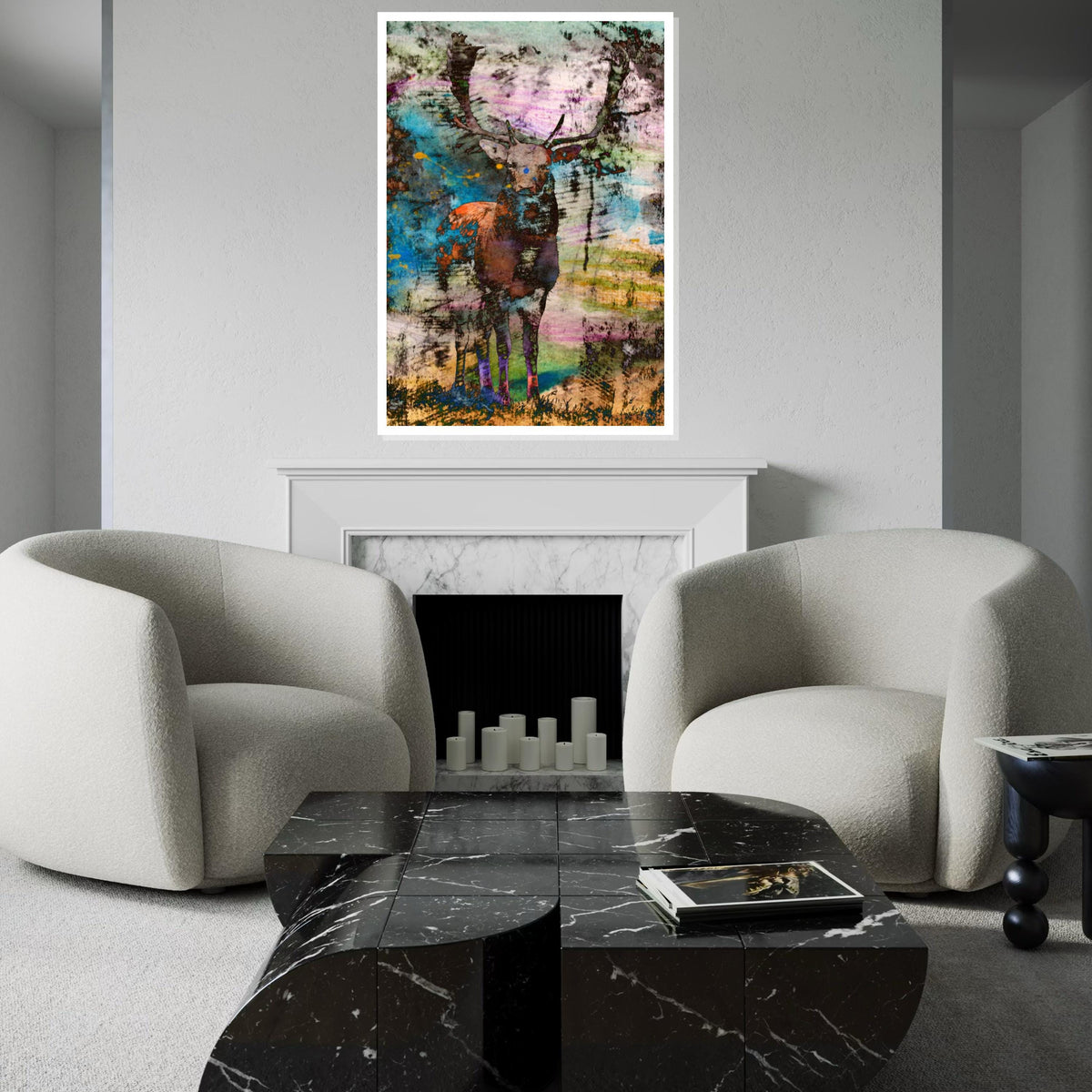 Abstract Stag Canvas, Multicolor Deer Print, Wild Animal Art, Wall Art Canvas Design, Ready To Hang Home Decoration, Modern Wildlife Art