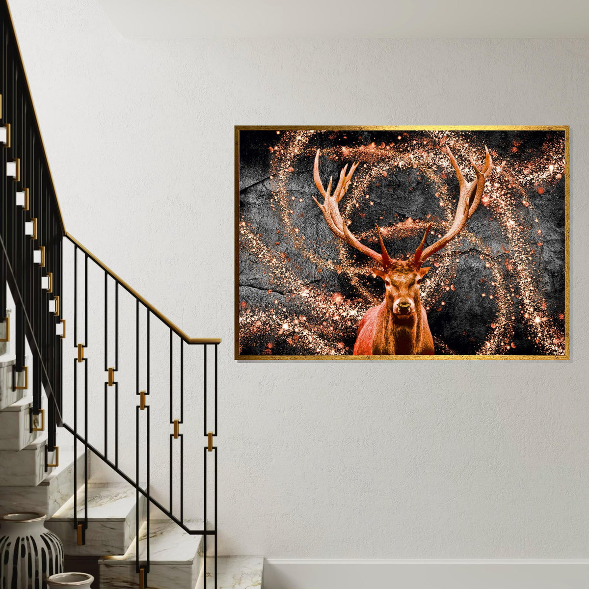 Majestic Stag Canvas, Deer Wall Art, Glitter Burst Canvas Art, Animal Decor, Wall Art Canvas Design, Framed Canvas Ready to Hang