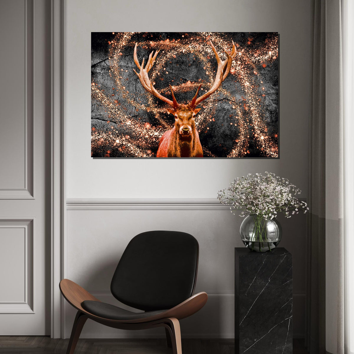 Majestic Stag Canvas, Deer Wall Art, Glitter Burst Canvas Art, Animal Decor, Wall Art Canvas Design, Framed Canvas Ready to Hang