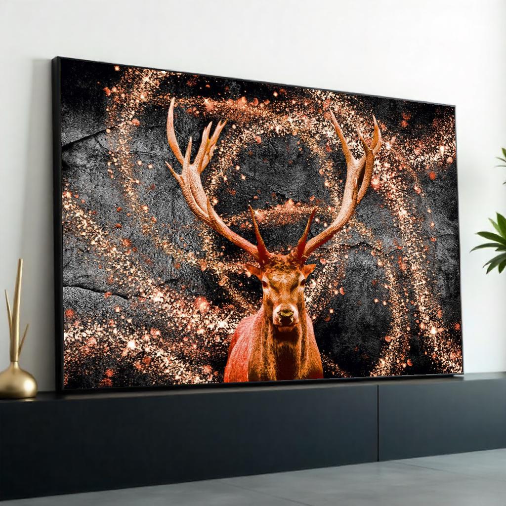 Majestic Stag Canvas, Deer Wall Art, Glitter Burst Canvas Art, Animal Decor, Wall Art Canvas Design, Framed Canvas Ready to Hang