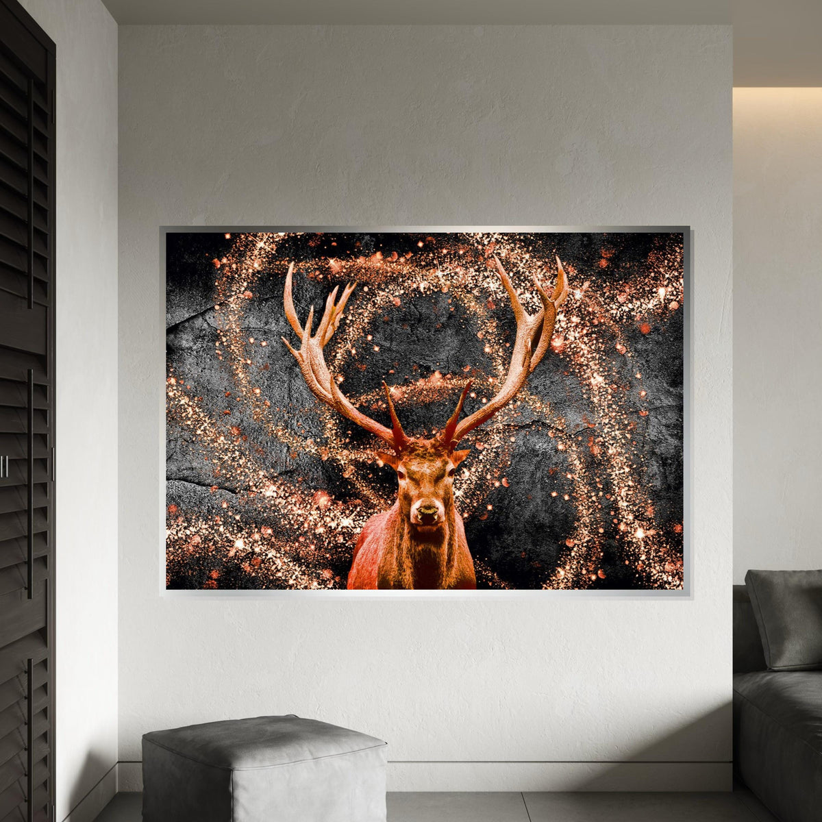 Majestic Stag Canvas, Deer Wall Art, Glitter Burst Canvas Art, Animal Decor, Wall Art Canvas Design, Framed Canvas Ready to Hang