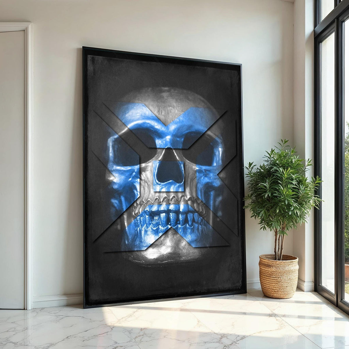 Blue Skull Canvas, Geometric Skull Art, Modern Wall Art Canvas, Skull Print, Bold Decor, Ready to Hang Wall Art Design