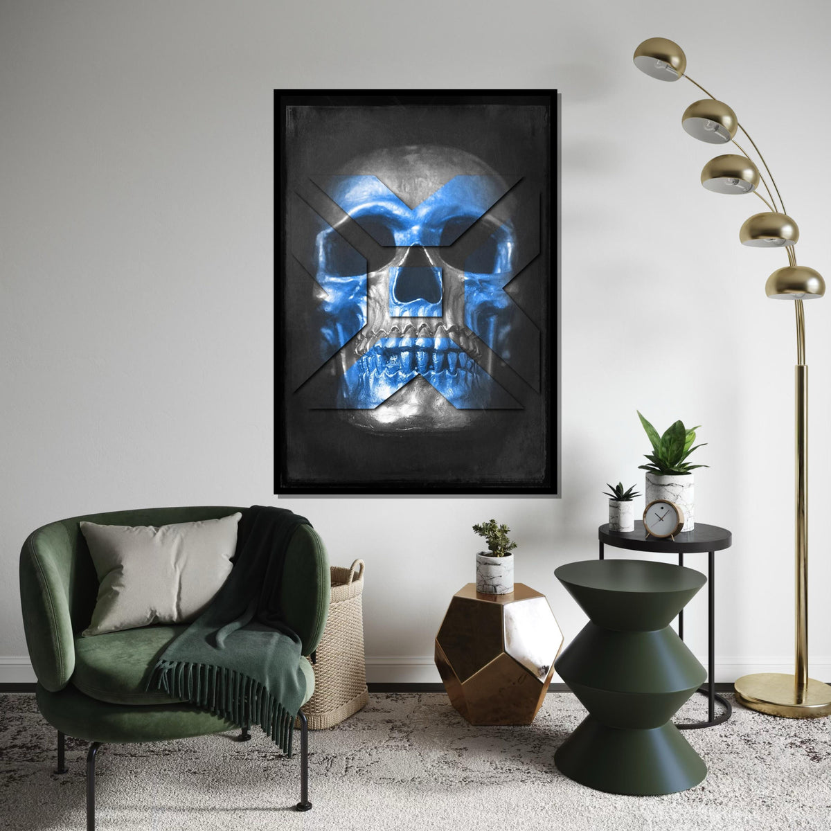Blue Skull Canvas, Geometric Skull Art, Modern Wall Art Canvas, Skull Print, Bold Decor, Ready to Hang Wall Art Design
