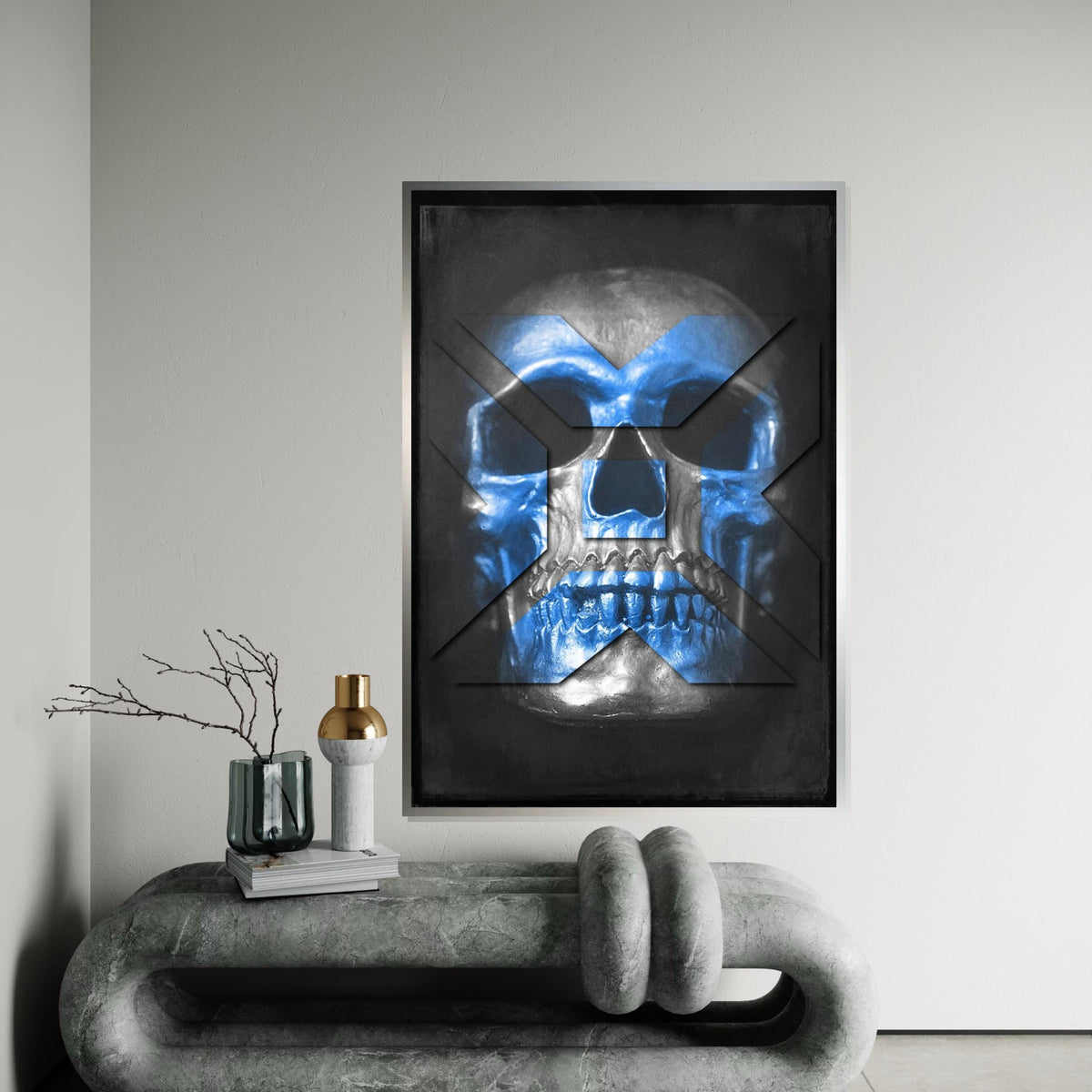 Blue Skull Canvas, Geometric Skull Art, Modern Wall Art Canvas, Skull Print, Bold Decor, Ready to Hang Wall Art Design