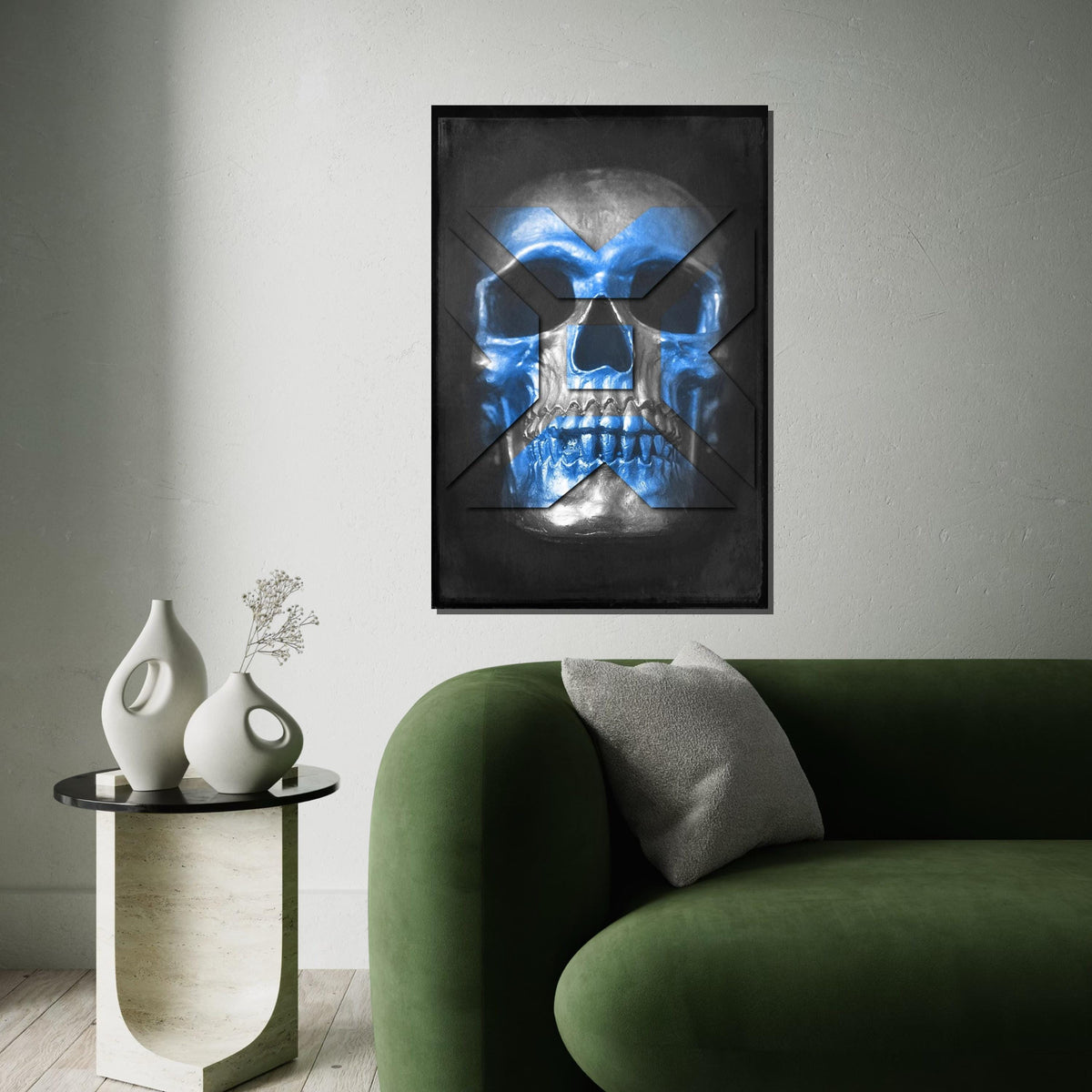 Blue Skull Canvas, Geometric Skull Art, Modern Wall Art Canvas, Skull Print, Bold Decor, Ready to Hang Wall Art Design