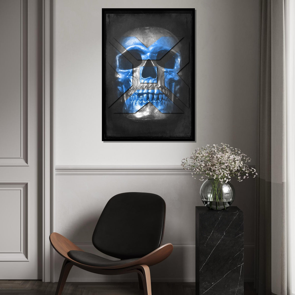 Blue Skull Canvas, Geometric Skull Art, Modern Wall Art Canvas, Skull Print, Bold Decor, Ready to Hang Wall Art Design
