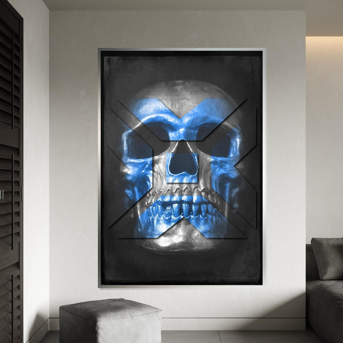 Blue Skull Canvas, Geometric Skull Art, Modern Wall Art Canvas, Skull Print, Bold Decor, Ready to Hang Wall Art Design