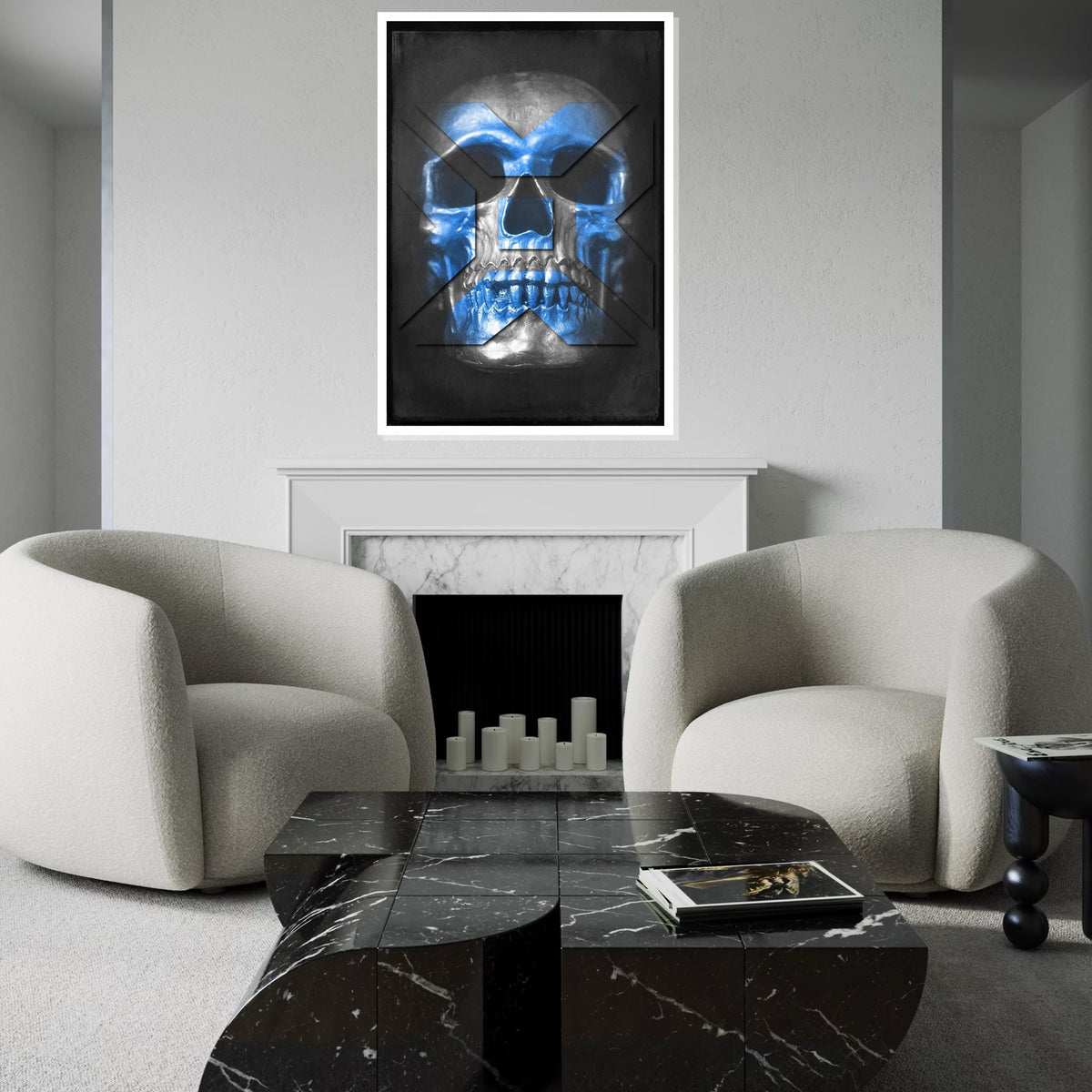 Blue Skull Canvas, Geometric Skull Art, Modern Wall Art Canvas, Skull Print, Bold Decor, Ready to Hang Wall Art Design