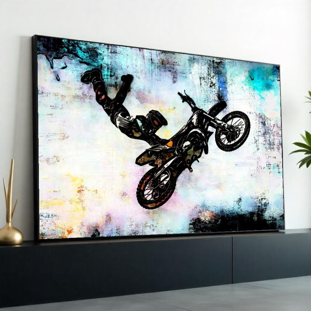 Extreme Motocross Canvas Art, Freestyle Bike Wall Art, Daredevil Stunt Poster, Wall Art Canvas Design, Ready to Hang Decoration