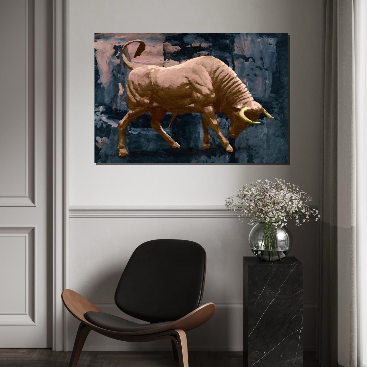 Charging Bull Canvas, Powerful Bull Wall Art, Animal Canvas Print, Wall Art Canvas Design, Ready to Hang Decoration