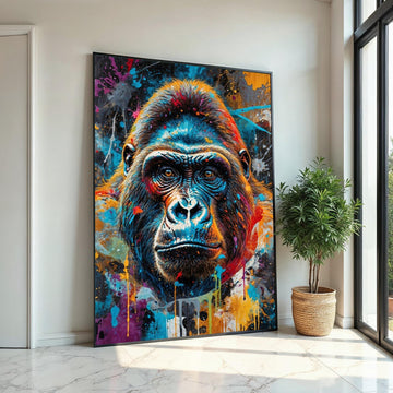 Colorful Gorilla Canvas, Multicolor Ape Art, Animal Wall Print, Vibrant Gorilla Portrait, Wall Art Canvas Design, Ready To Hang Decor