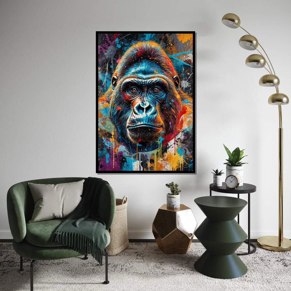 Colorful Gorilla Canvas, Multicolor Ape Art, Animal Wall Print, Vibrant Gorilla Portrait, Wall Art Canvas Design, Ready To Hang Decor
