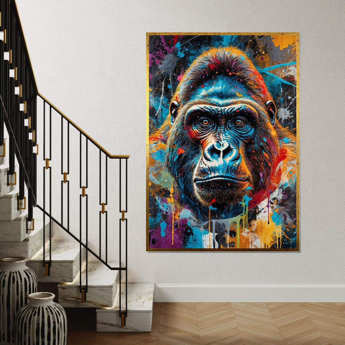 Colorful Gorilla Canvas, Multicolor Ape Art, Animal Wall Print, Vibrant Gorilla Portrait, Wall Art Canvas Design, Ready To Hang Decor