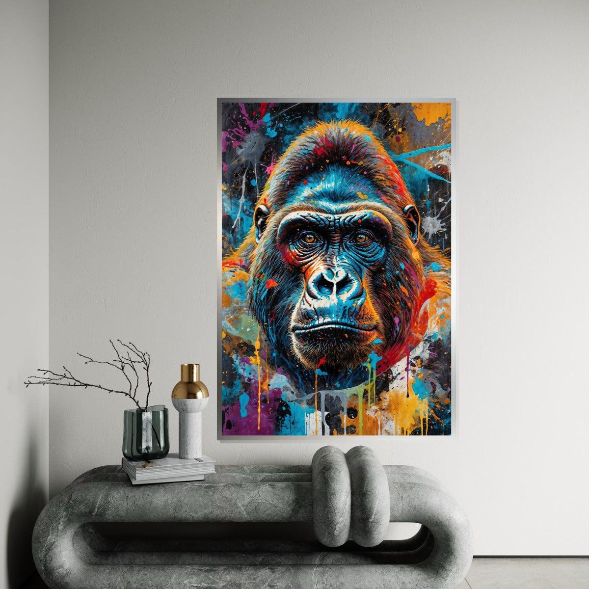 Colorful Gorilla Canvas, Multicolor Ape Art, Animal Wall Print, Vibrant Gorilla Portrait, Wall Art Canvas Design, Ready To Hang Decor