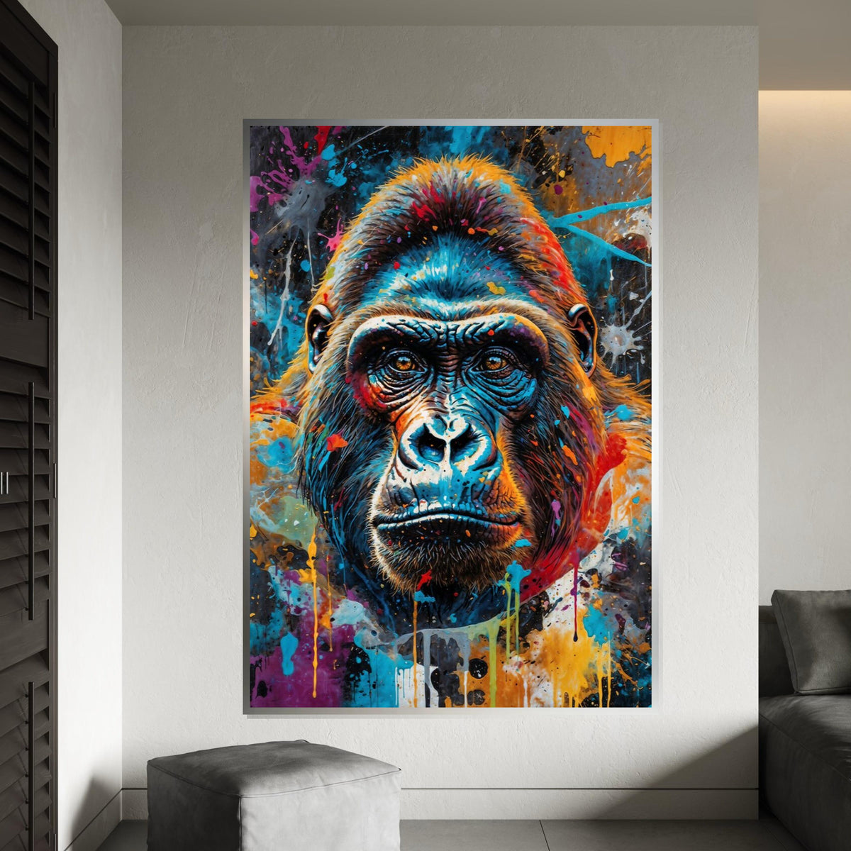 Colorful Gorilla Canvas, Multicolor Ape Art, Animal Wall Print, Vibrant Gorilla Portrait, Wall Art Canvas Design, Ready To Hang Decor