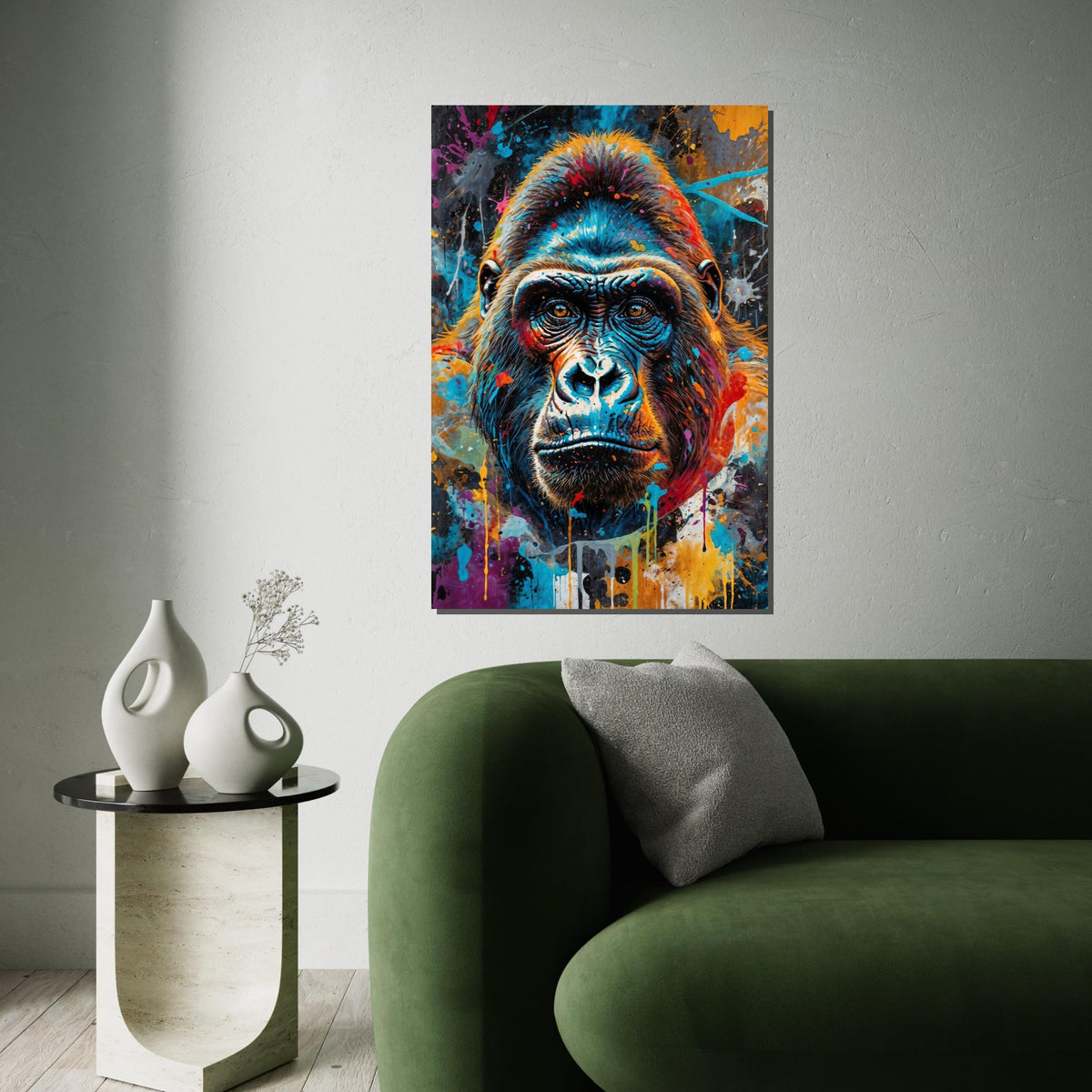 Colorful Gorilla Canvas, Multicolor Ape Art, Animal Wall Print, Vibrant Gorilla Portrait, Wall Art Canvas Design, Ready To Hang Decor