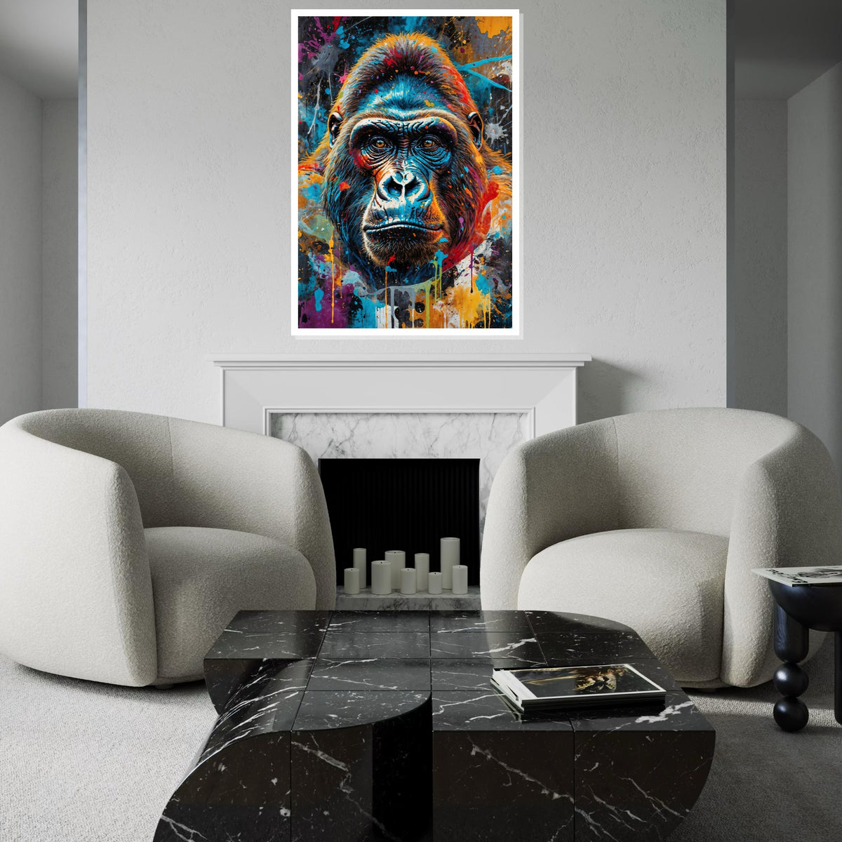 Colorful Gorilla Canvas, Multicolor Ape Art, Animal Wall Print, Vibrant Gorilla Portrait, Wall Art Canvas Design, Ready To Hang Decor