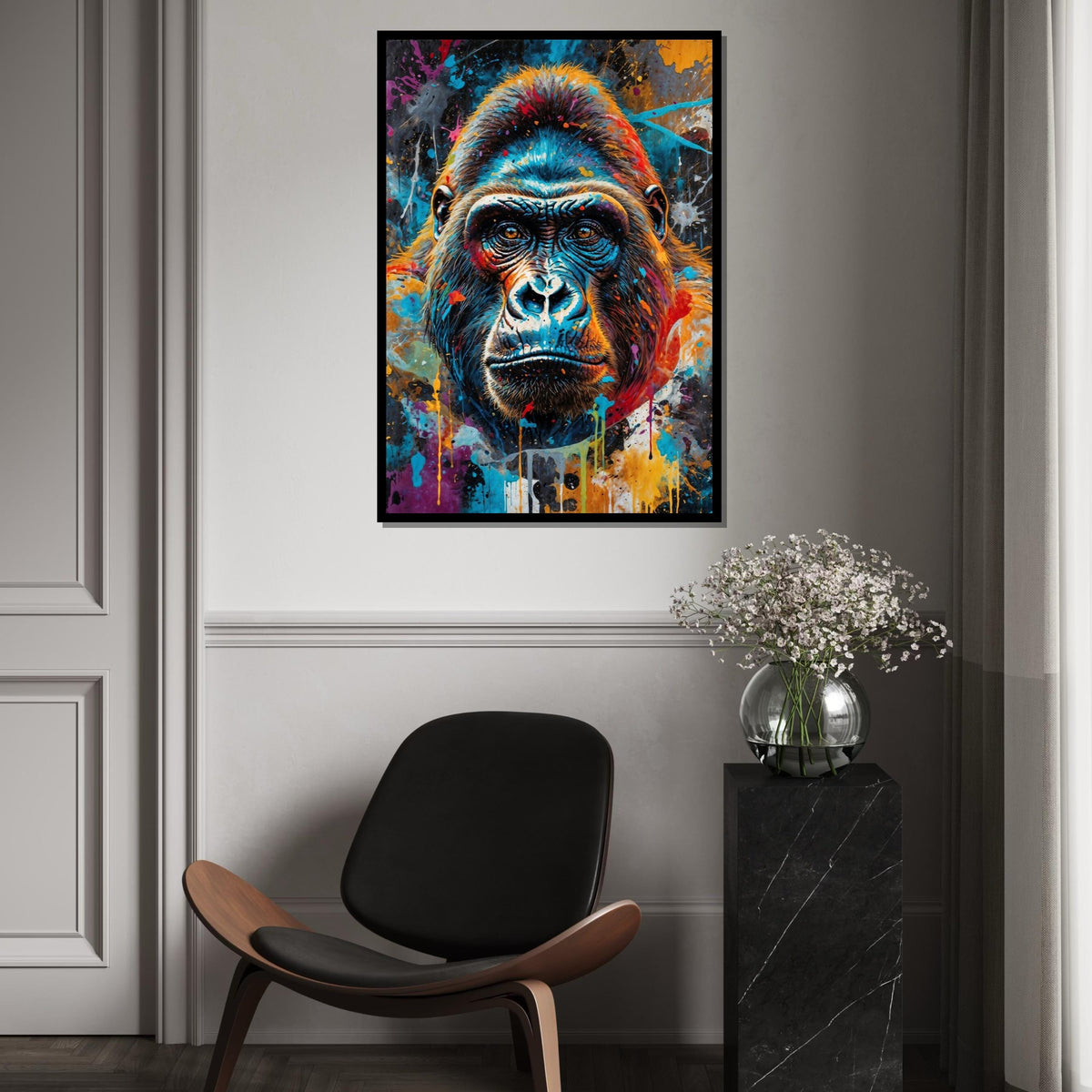 Colorful Gorilla Canvas, Multicolor Ape Art, Animal Wall Print, Vibrant Gorilla Portrait, Wall Art Canvas Design, Ready To Hang Decor