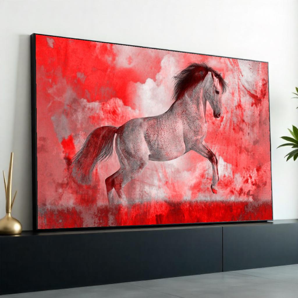 Dynamic Red Horse Canvas, Majestic Horse Wall Art, Equine Poster Print, Wall Art Canvas Design, Ready to Hang Decoration