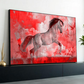 Dynamic Red Horse Canvas, Majestic Horse Wall Art, Equine Poster Print, Wall Art Canvas Design, Ready to Hang Decoration