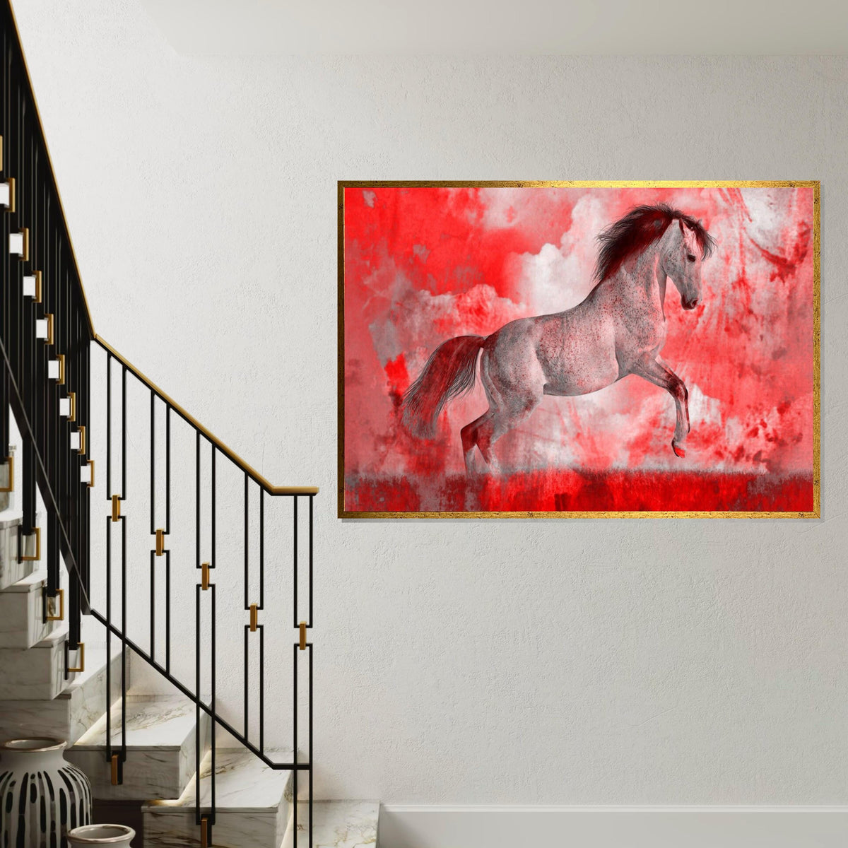 Dynamic Red Horse Canvas, Majestic Horse Wall Art, Equine Poster Print, Wall Art Canvas Design, Ready to Hang Decoration