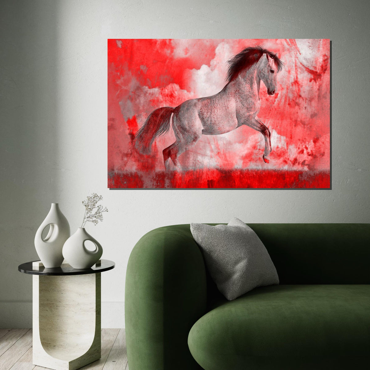 Dynamic Red Horse Canvas, Majestic Horse Wall Art, Equine Poster Print, Wall Art Canvas Design, Ready to Hang Decoration