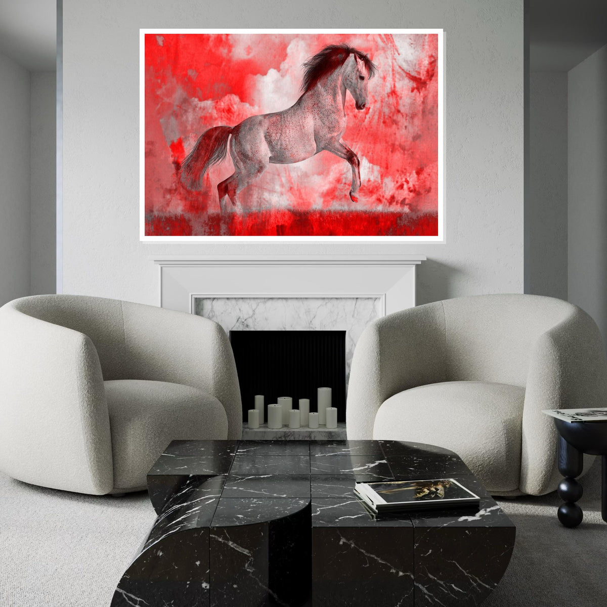 Dynamic Red Horse Canvas, Majestic Horse Wall Art, Equine Poster Print, Wall Art Canvas Design, Ready to Hang Decoration